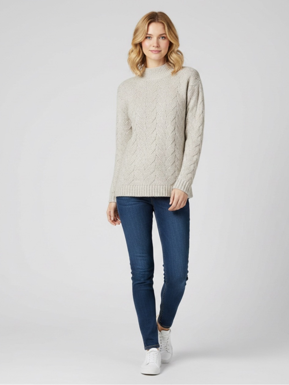 Joie Cream Cable Knit Turtleneck Pullover Sweater Wool Blend